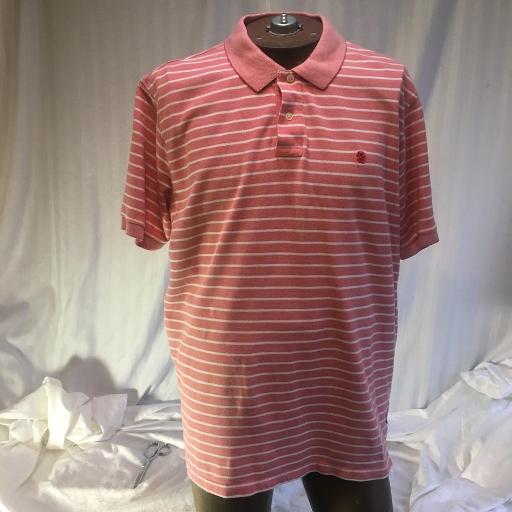Izod Polo Shirt Mens XL Golf PInk White Stripe Short Sleeve Logo 100% Cotton
